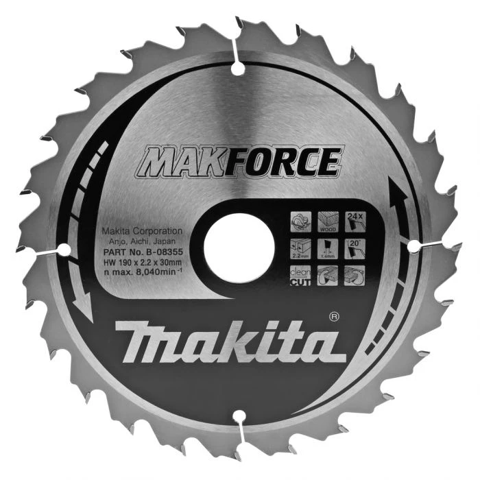 Makita B-08355 Zaagb Hout 190x30x2,2 24T 20g 1 Makita B-08355 Zaagb Hout 190x30x2,2 24T 20g